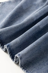 V Neck Ruffled Short Puff Sleeve Denim Top - Trendsi - Flyclothing LLC
