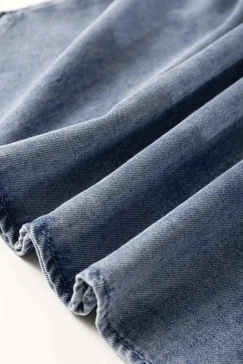 V Neck Ruffled Short Puff Sleeve Denim Top - Trendsi - Flyclothing LLC