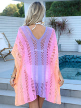 Openwork Contrast V-Neck Cover-Up - Trendsi - Flyclothing LLC