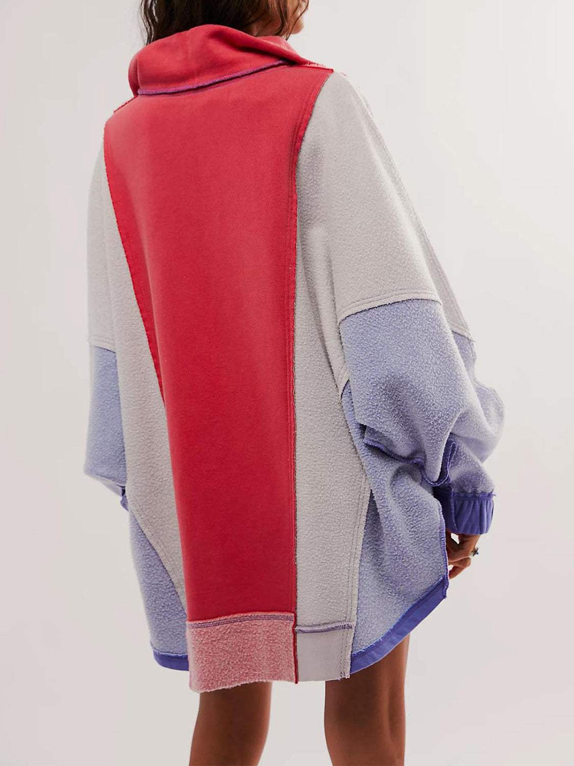 High-Low Exposed Seam Contrast Long Sleeve Sweatshirt - Trendsi - Flyclothing LLC