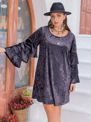 Plus Size Round Neck Flounce Sleeve Mini Dress - Trendsi
