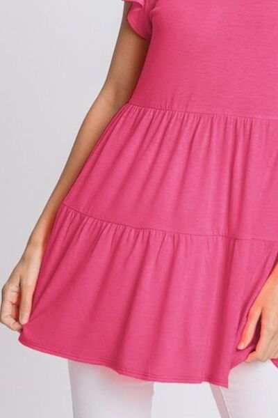 Heimish Full Size Tiered Round Neck Ruffle Sleeve Top Plus Size - Trendsi - Flyclothing LLC