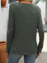 Ribbed V-Neck Long Sleeve T-Shirt - Trendsi - Flyclothing LLC