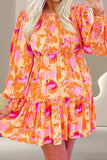 Frill Printed Long Sleeve Mini Dress - Trendsi - Flyclothing LLC