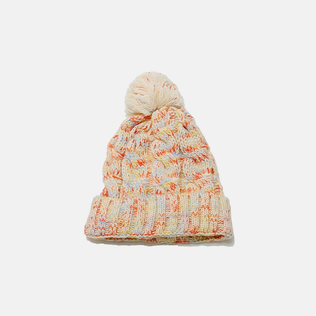 Contrast Cable-Knit Hat with Pompom - Trendsi - Flyclothing LLC