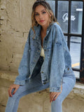 Button Down Drop Shoulder Denim Jacket - Trendsi - Flyclothing LLC