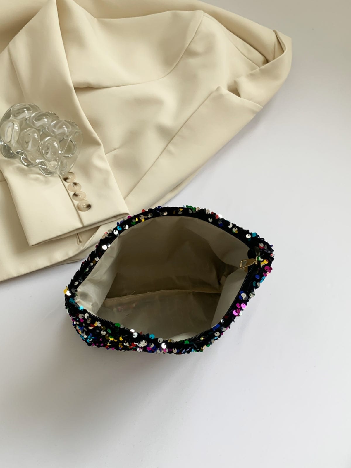 Sequin Clutch with Zipper - Trendsi
