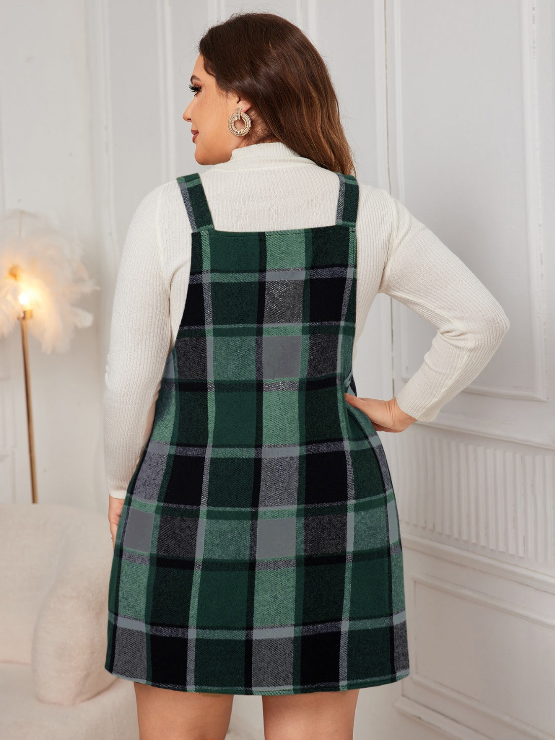 Plus Size Plaid Wide Strap Overall Dress - Trendsi - Flyclothing LLC