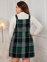 Plus Size Plaid Wide Strap Overall Dress - Trendsi - Flyclothing LLC