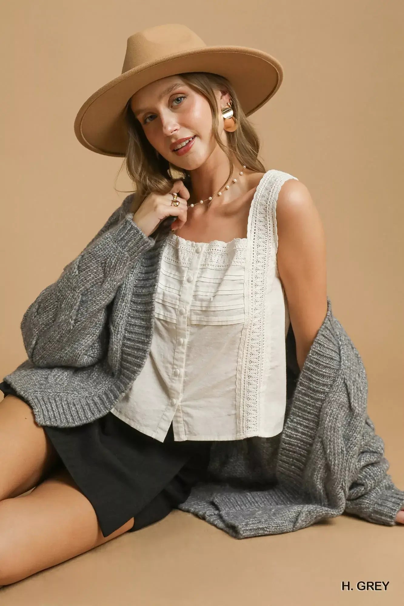 Umgee Chunky Cable Knit Open Front Cardigan - Trendsi - Flyclothing LLC