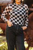Checkered Mock Neck Long Sleeve Top - Trendsi - Flyclothing LLC