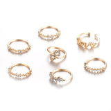 7 Piece 18K Gold-Plated LOVE Zircon Ring Set - Trendsi - Flyclothing LLC