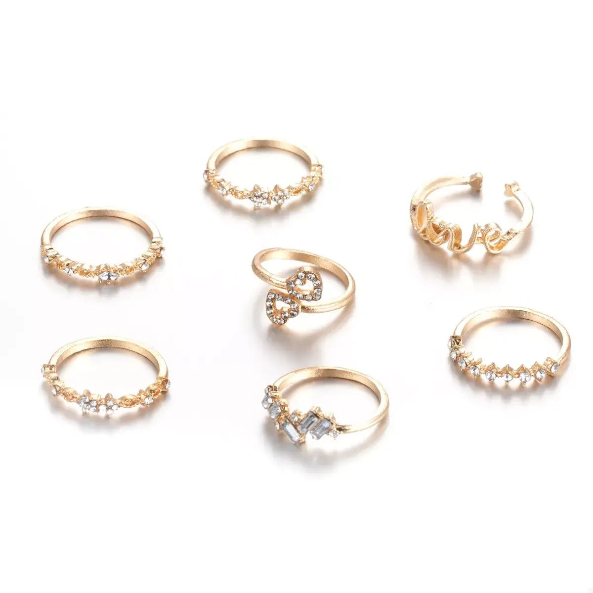 7 Piece 18K Gold-Plated LOVE Zircon Ring Set - Trendsi - Flyclothing LLC