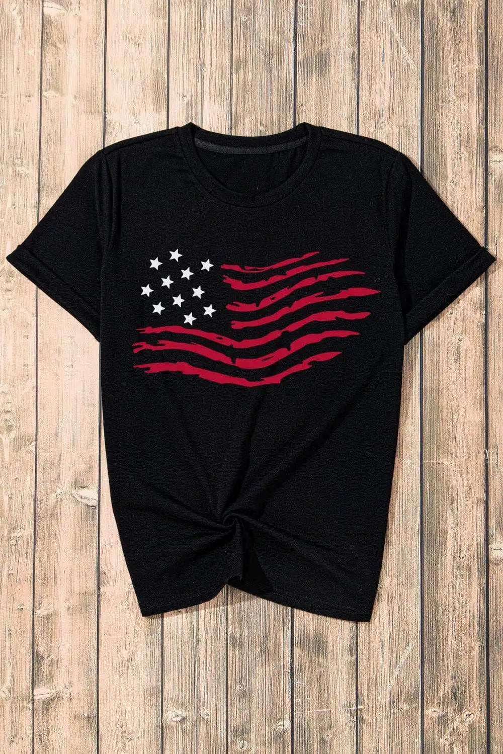US Flag Round Neck Short Sleeve T-Shirt - Trendsi - Flyclothing LLC