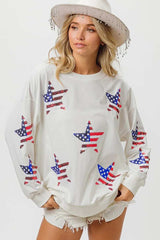 BiBi American Flag Sequin Star Sweatshirt - Trendsi - Flyclothing LLC