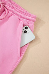 Color Block Sweatshirt and Elastic Waist Shorts Set - Trendsi - Flyclothing LLC