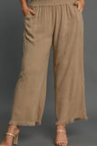 Umgee Full Size Linen Blend Elastic Waistband Wide Leg Pants Plus Size - Trendsi