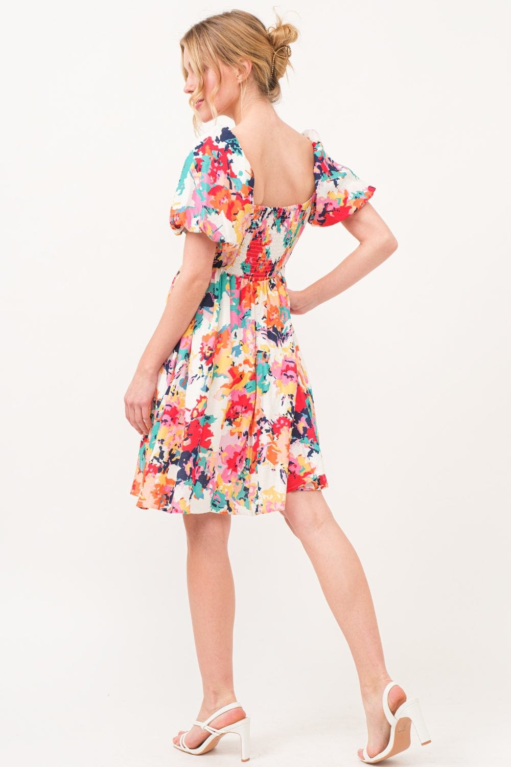 And The Why Square Neck Puff Sleeve Floral Dress - Trendsi