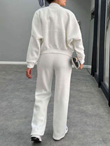 Baseball Collar Zip Up Outerwear and Drawstring Pants Set - Trendsi - Flyclothing LLC