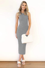 Slit Ribbed Round Neck Sleeveless Dress - Trendsi - Flyclothing LLC