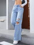 Distressed Raw Hem Wide Leg Jeans - Trendsi