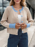 Contrast Button Up Long Sleeve Cardigan - Trendsi