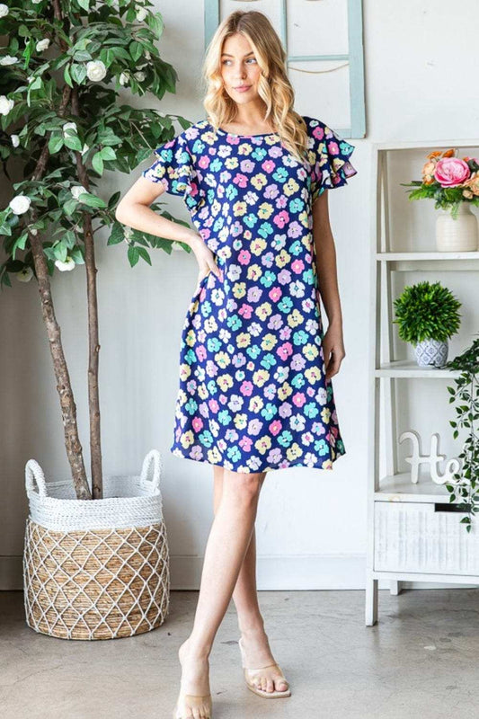 Heimish Full Size Floral Ruffled Short Sleeve Dress with Pockets - Trendsi - Flyclothing LLC