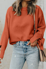 Textured Round Neck Long Sleeve Sweater - Trendsi - Flyclothing LLC