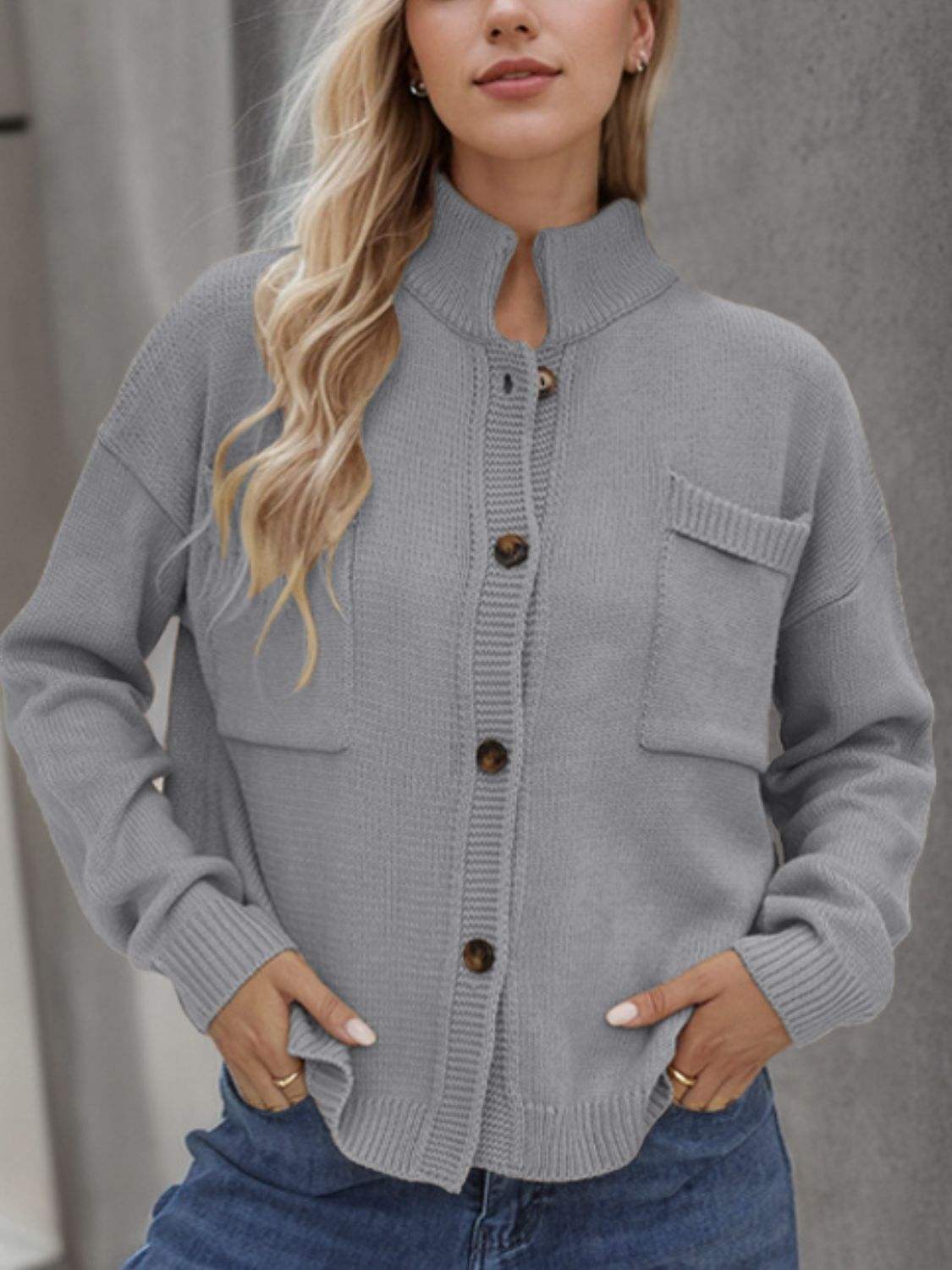 Button Up Long Sleeve Cardigan - Trendsi - Flyclothing LLC