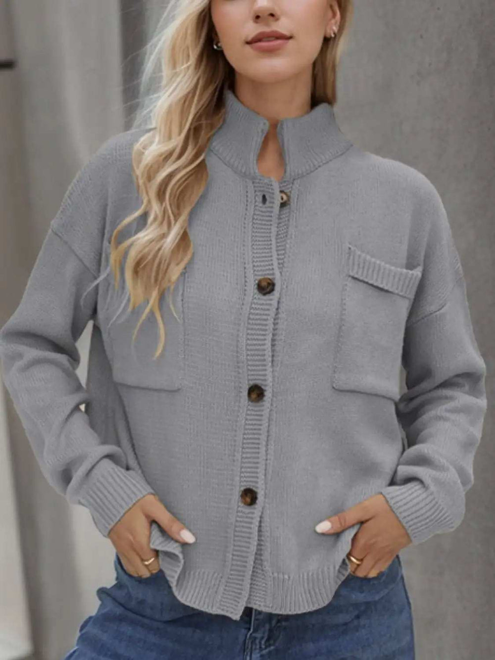 Button Up Long Sleeve Cardigan - Trendsi - Flyclothing LLC