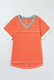 Color Block V-Neck Short Sleeve T-Shirt - Trendsi - Flyclothing LLC
