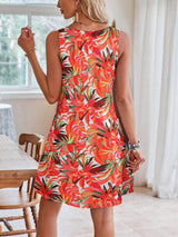 Lace Detail Printed V-Neck Sleeveless Dress - Trendsi - Flyclothing LLC