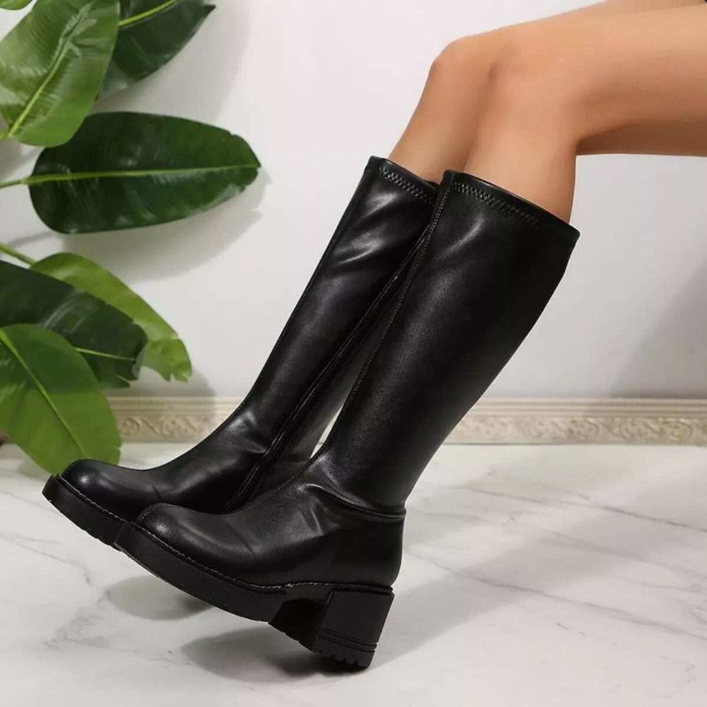 Round Toe Block Heels Boots - Trendsi - Flyclothing LLC
