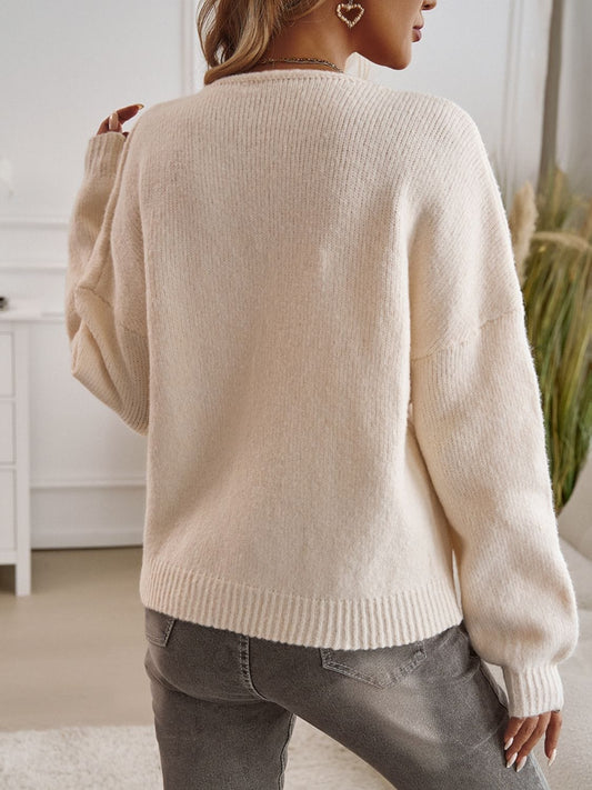 Devine Tied Round Neck Dropped Shoulder Cardigan - Trendsi