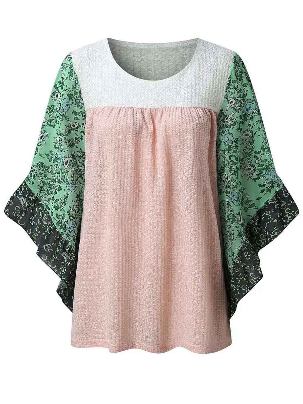 Full Size Printed Round Neck Three-Quarter Sleeve Blouse - Trendsi - Flyclothing LLC