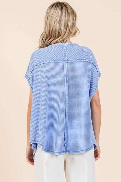 Mittoshop Mineral Wash Waffle Knit Pointed Hem Oversized Top - Trendsi - Flyclothing LLC