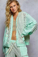 POL Exposed Seam Button Down Hooded Jacket with Lace Detail - Trendsi - Flyclothing LLC