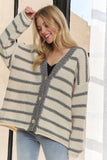 ADORA Horizontally Striped Button Up Cardigan - Trendsi