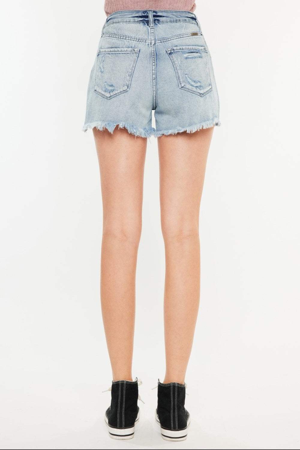 Kancan Distressed High Waist Denim Shorts with Pockets - Trendsi - Flyclothing LLC