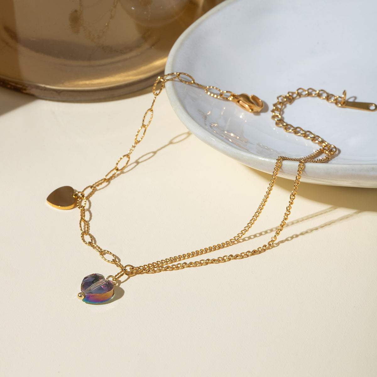 Stainless Steel Synthetic Crystal Heart Anklet Bracelet - Trendsi - Flyclothing LLC