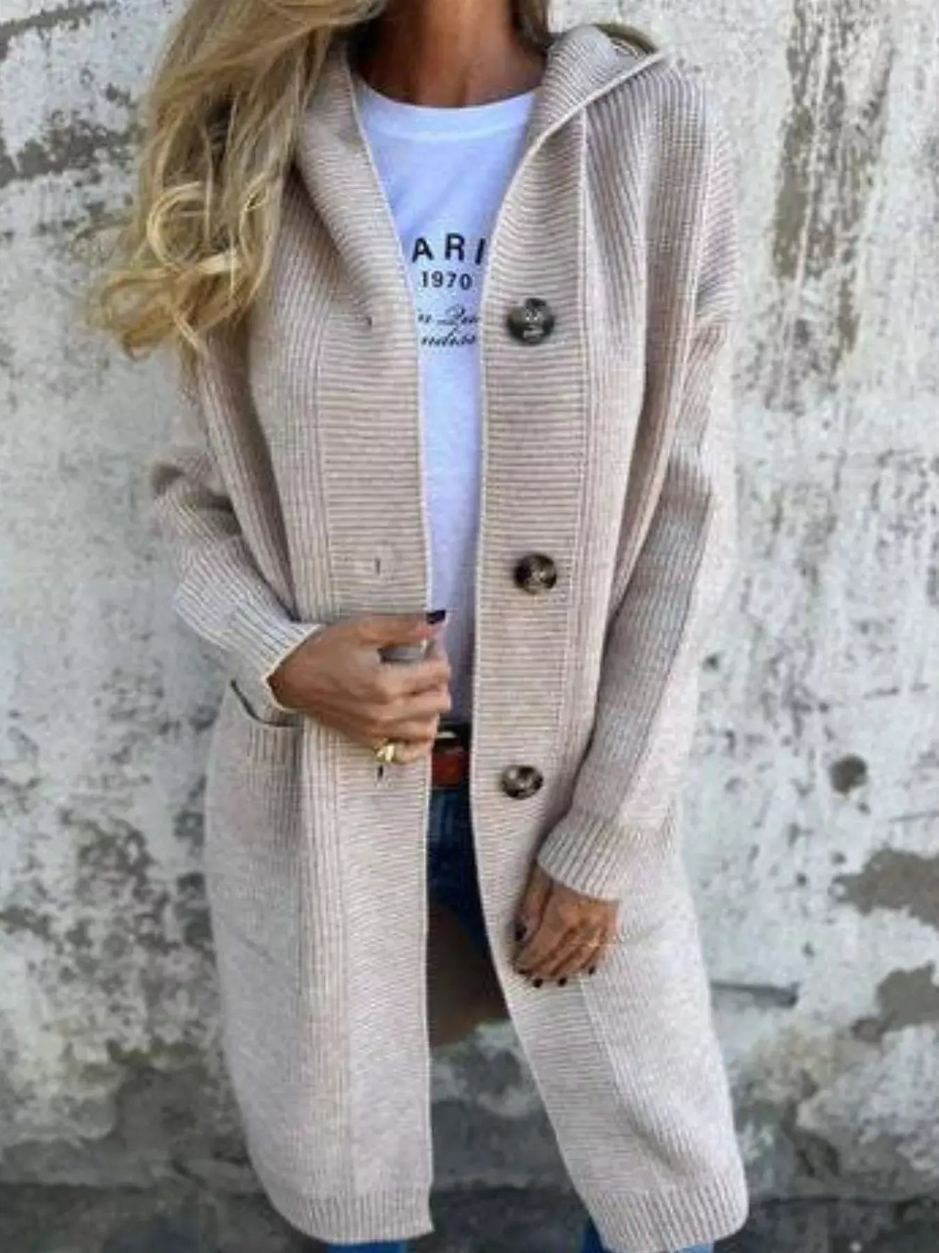 Full Size Button-Down Hooded Cardigan Plus Size - Trendsi - Flyclothing LLC