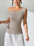 Single Shoulder Short Sleeve Knit Top - Trendsi - Flyclothing LLC