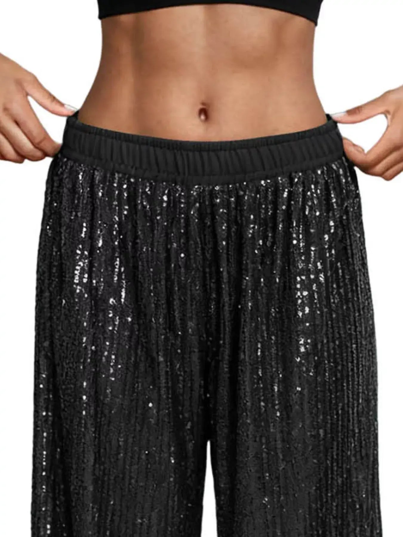 Sequin Wide-Leg Pants - Trendsi - Flyclothing LLC