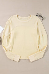 Waffle-Knit Round Neck Long Sleeve Top - Trendsi - Flyclothing LLC