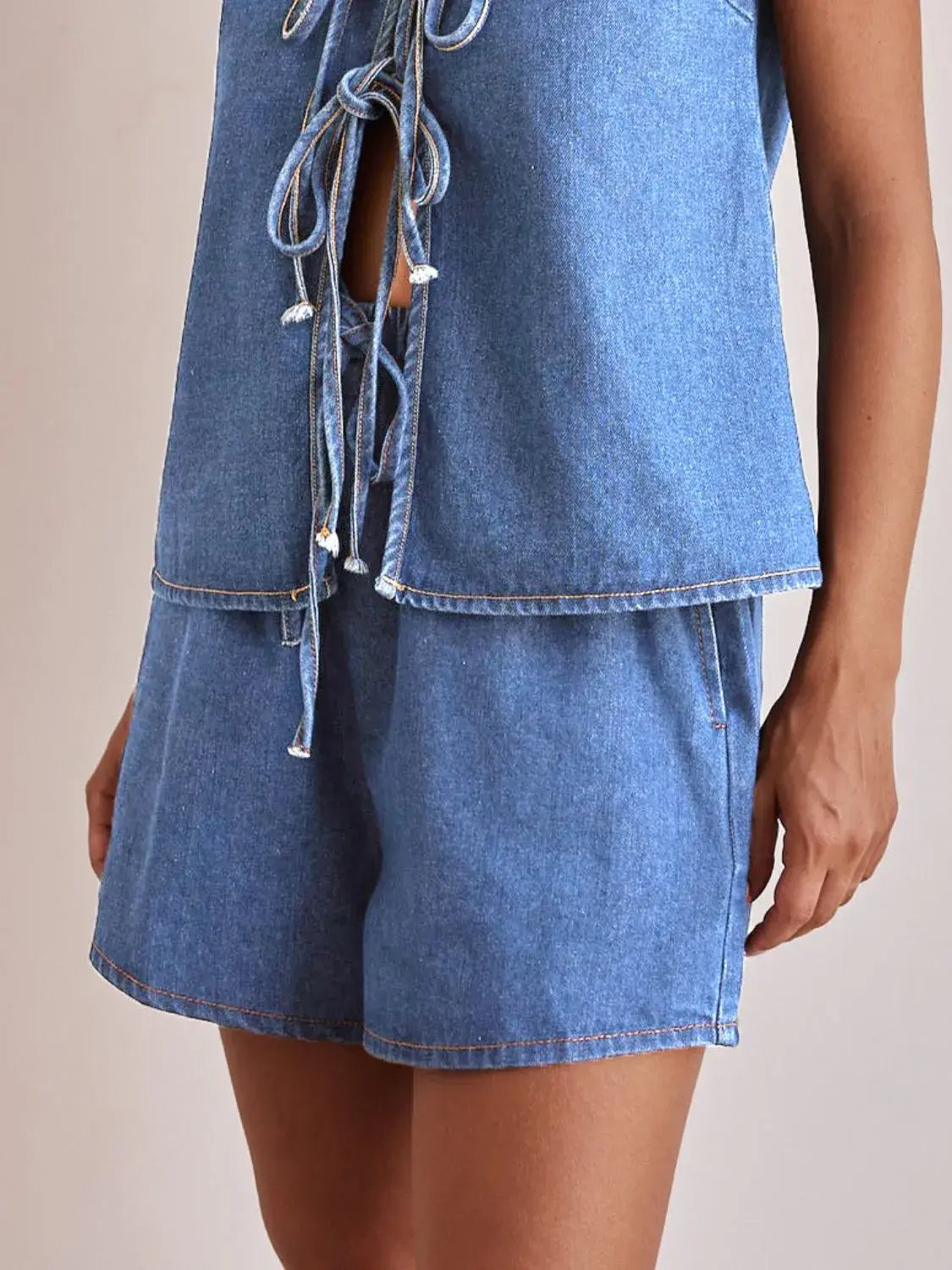 Elastic Waist Denim Shorts - Trendsi - Flyclothing LLC