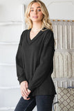 Heimish Full Size Ribbed V-Neck Exposed Seam Top - Trendsi