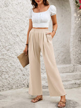 Elastic Waist Wide Leg Pants - Trendsi - Flyclothing LLC