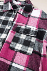 Pocketed Plaid Collared Neck Long Sleeve Shacket - Trendsi - Flyclothing LLC