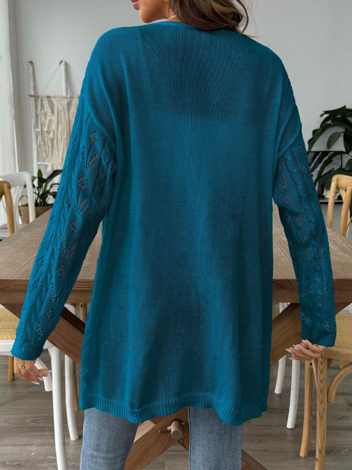 Openwork Open Front Long Sleeve Cardigan - Trendsi - Flyclothing LLC