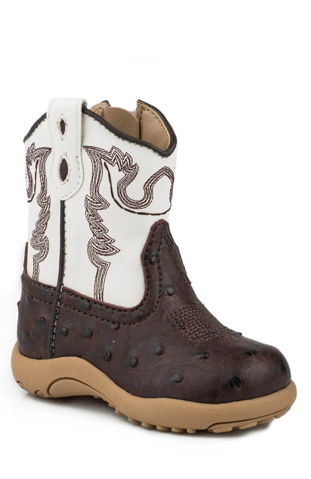 Roper Infant Boys Brown Faux Ostrich With White Shaft Cowbaby - Roper